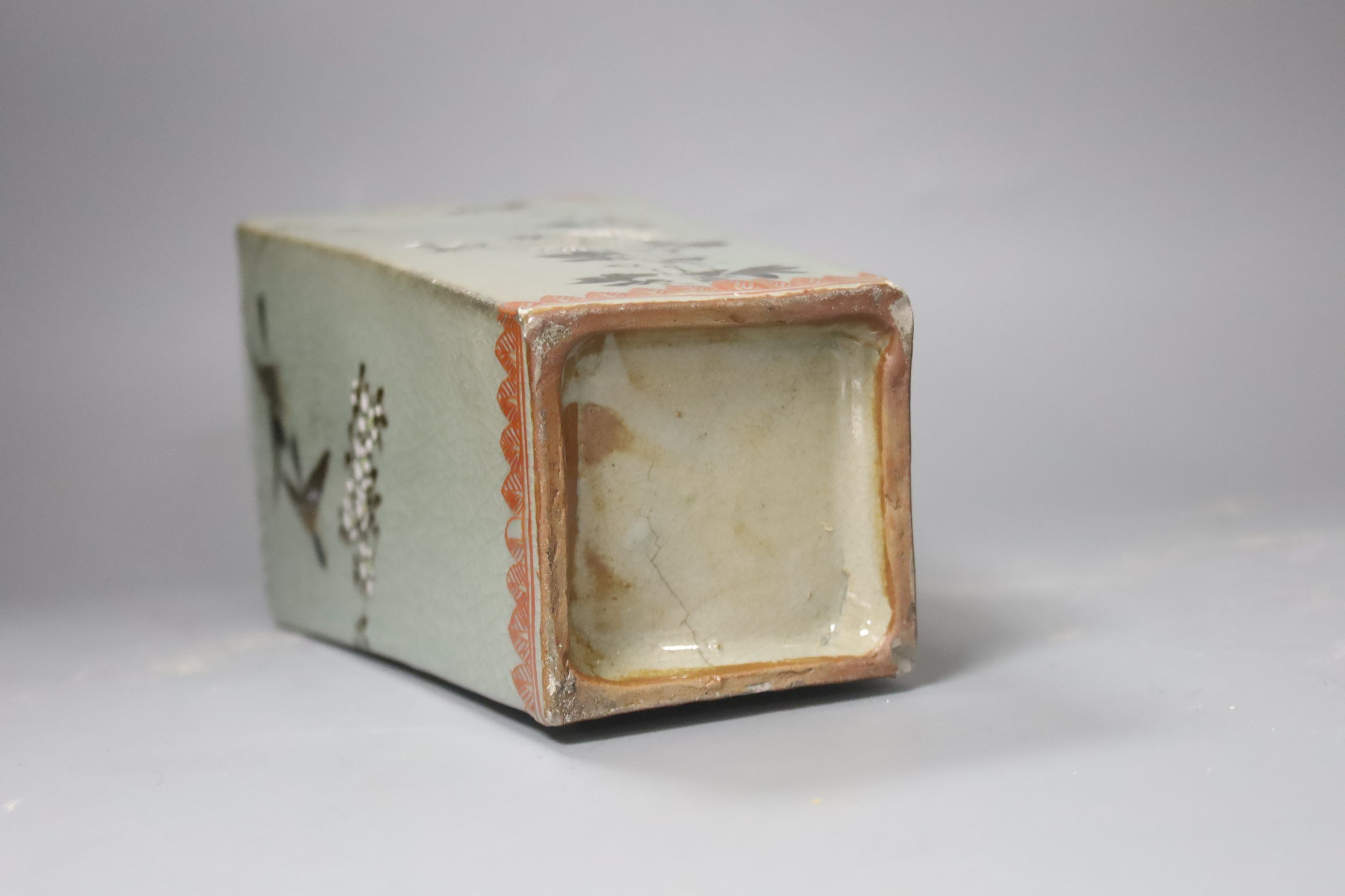 A Japanese square tapered stoneware vase, Meiji period